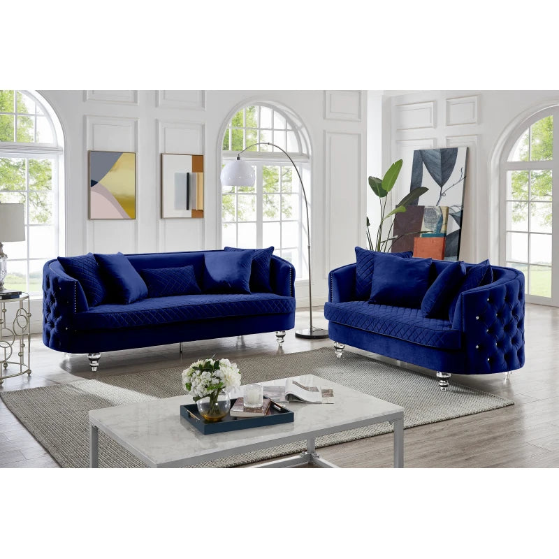 Velvet Upholstered Sectional Sofa, Modern Style Button