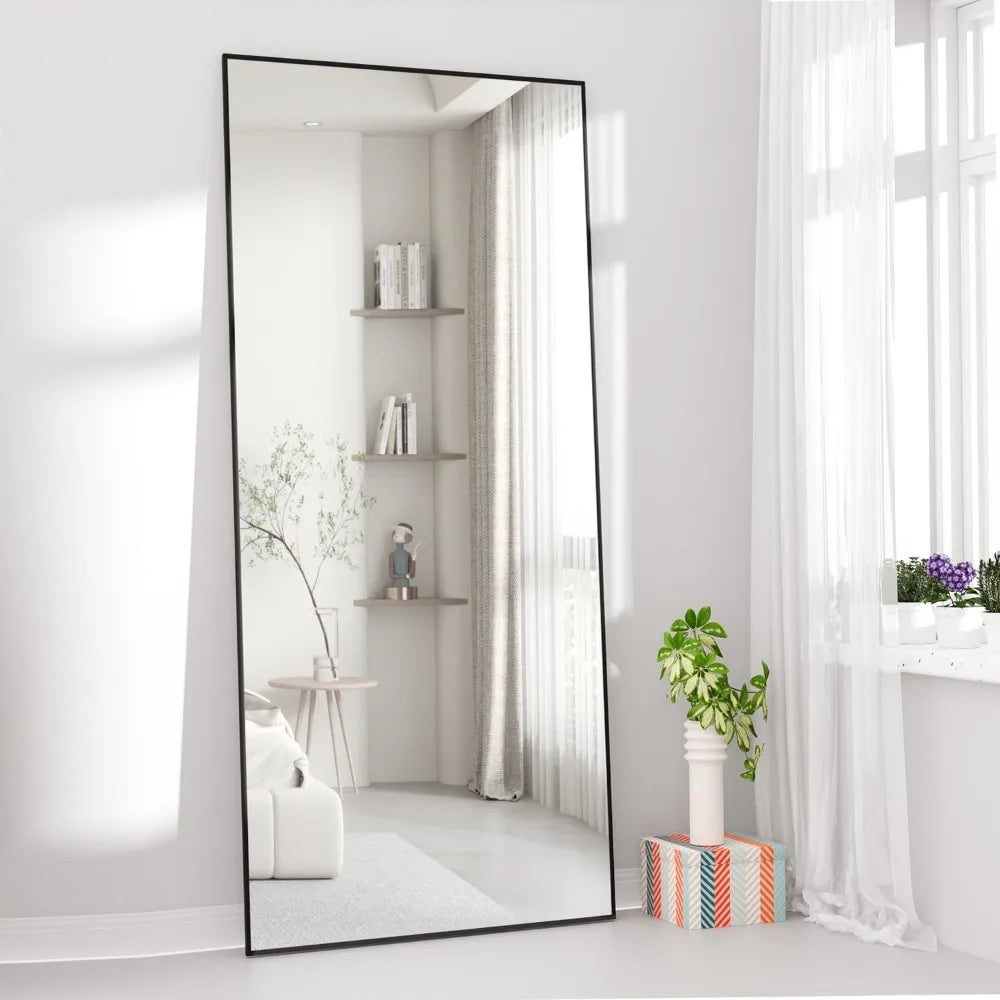 Full Length Mirror 65"x24"Large Black Body Rectangle Mirror Standing Hanging or Leaning Against Wall Aluminum Alloy Frame