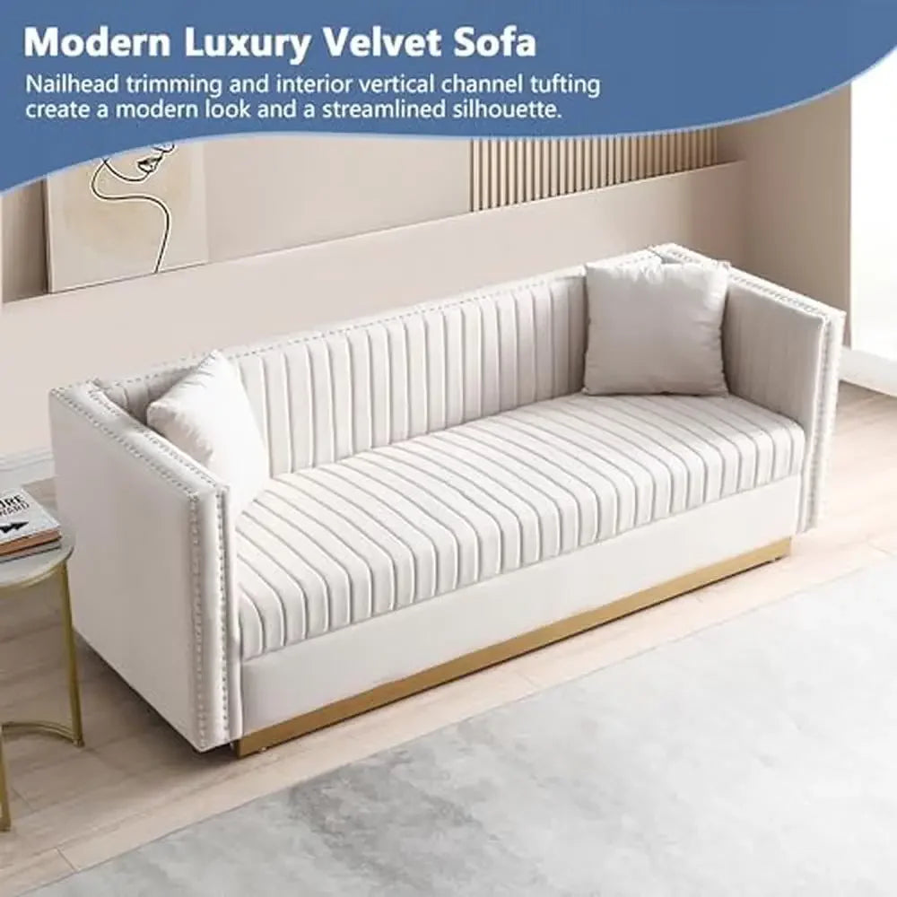 Velvet Channel Tufted Sofa Set With Nail