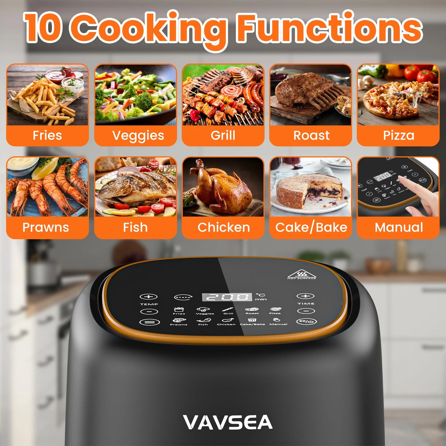 10-in-1 Air Fryer With Clear Window, 1600W Hot