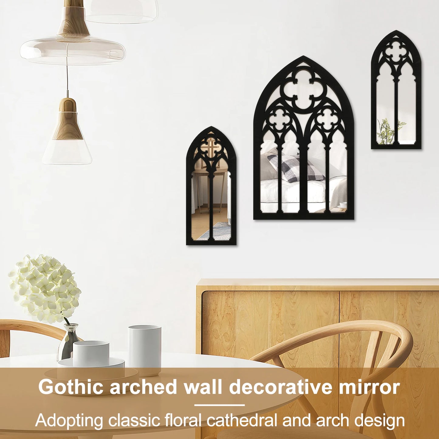 3pcs Gothic Mirrors Wall Decor Arched Decorative Mirror