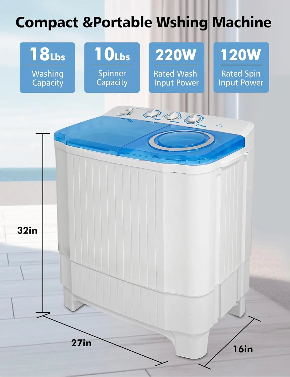 Portable Washing Machine - 28Lbs Compact Twin Tub Washer