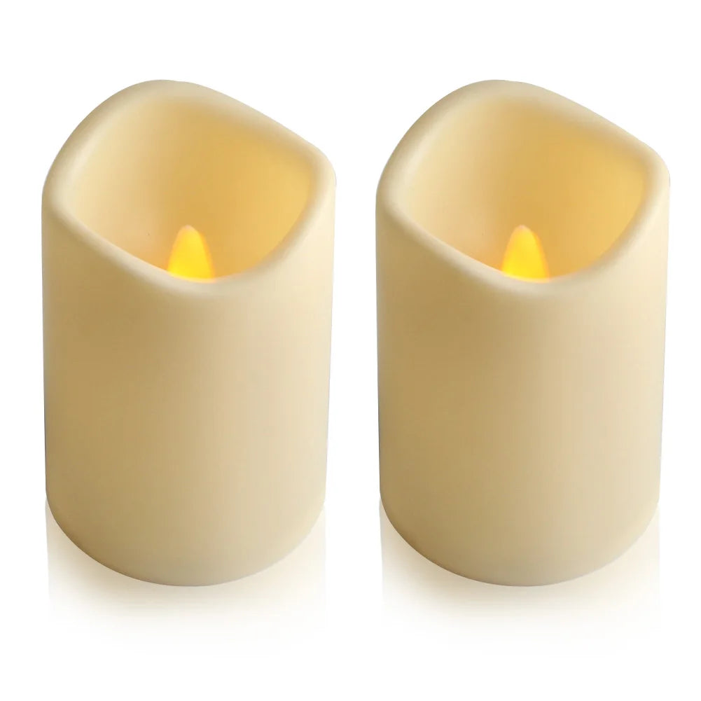 2PCS Flickering Flameless Resin Pillar LED Candle