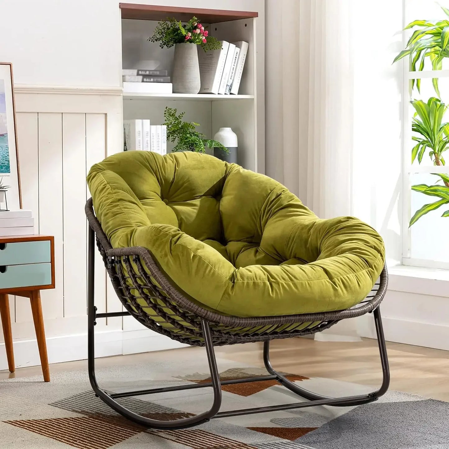 Oversized Rocking Papasan Chair With Thick Cushion