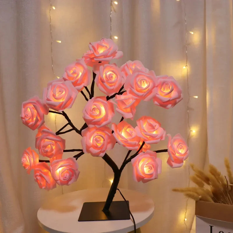 LED Table Lamp Rose Flower Tree Night Lights