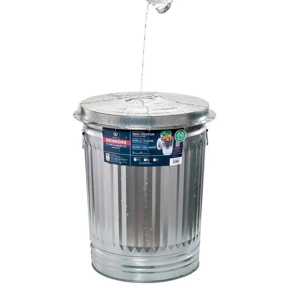 31-Gallon Galvanized Steel Trash Can With Infinity