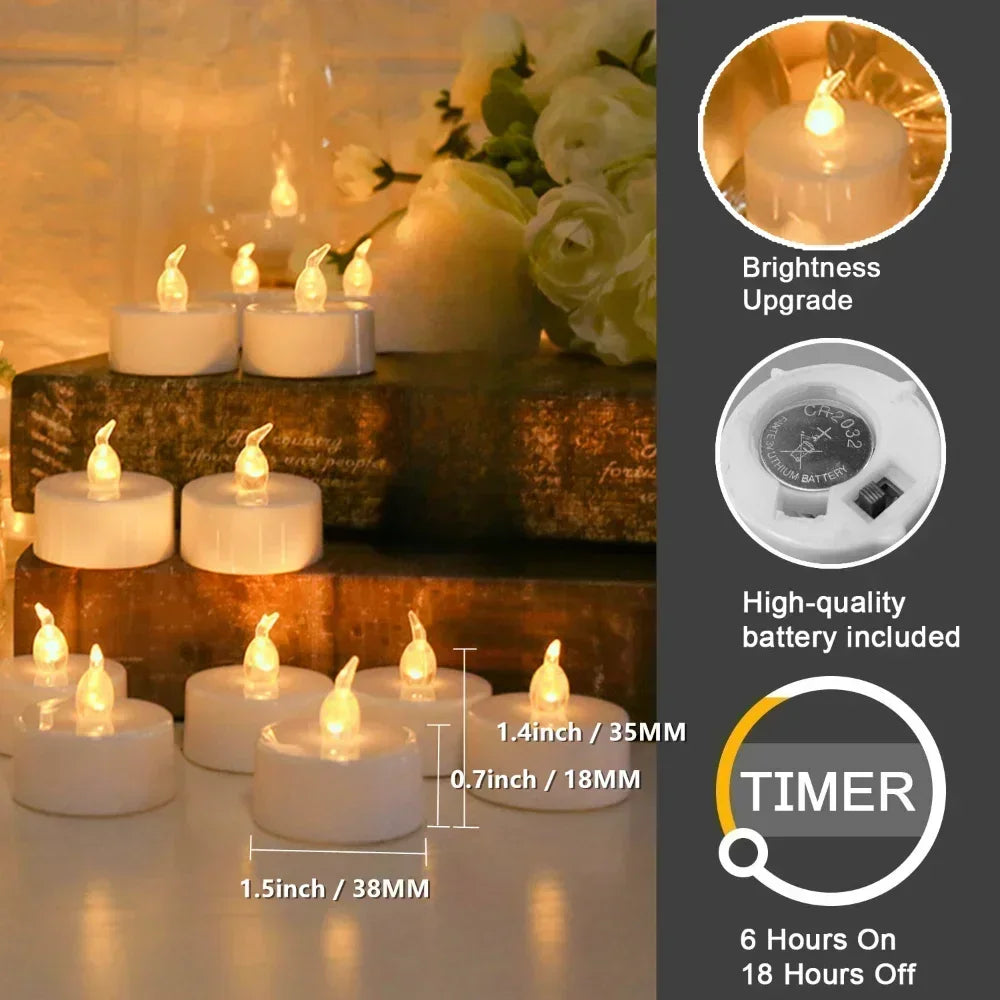 Flameless TeaLights Candles with Cycle Automatically Timer 6 Hours On 18 Hours Off in 24 Hours LED Tea Lights Flickering Candles