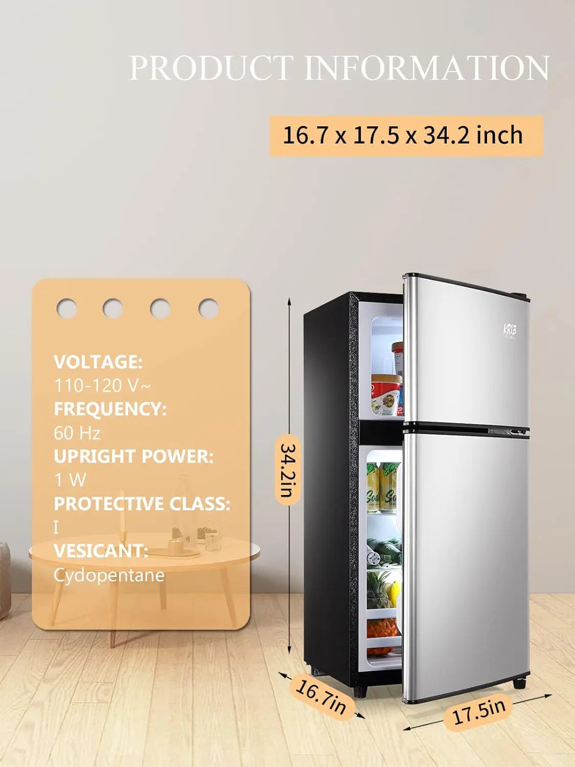 Mini Fridge With Freezer On Top, 3.5 Cu.Ft