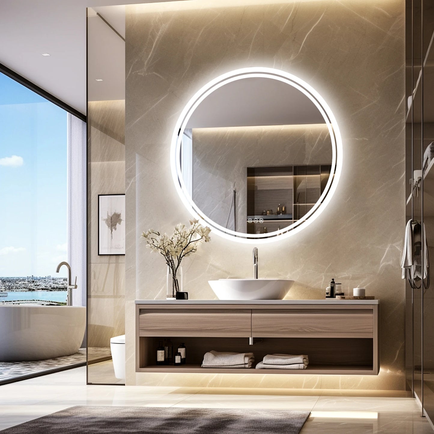 Bathroom Mirror With LED Lights Circle Backlit