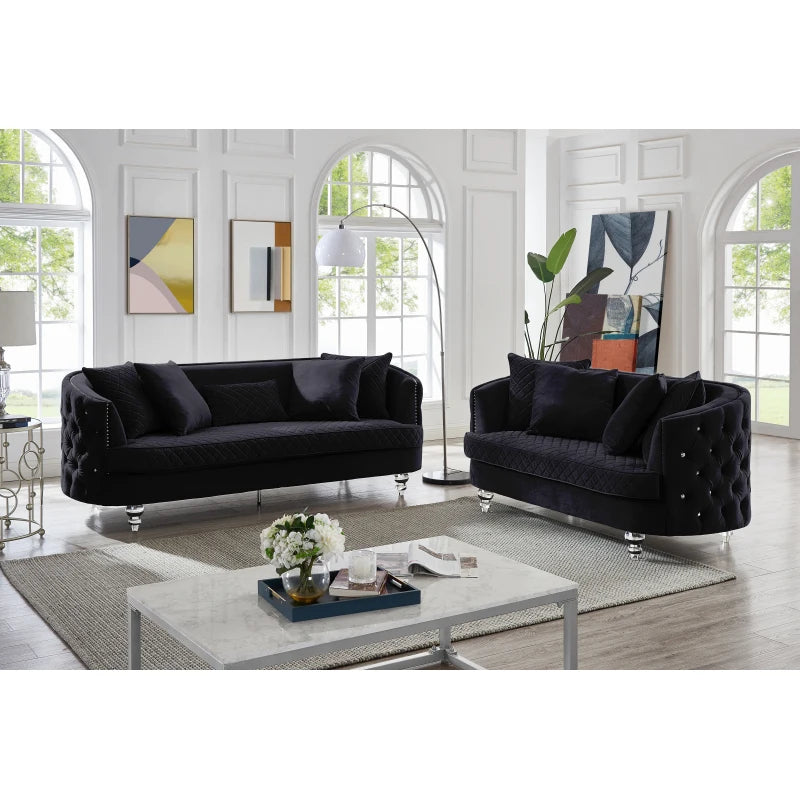 Velvet Upholstered Sectional Sofa, Modern Style Button