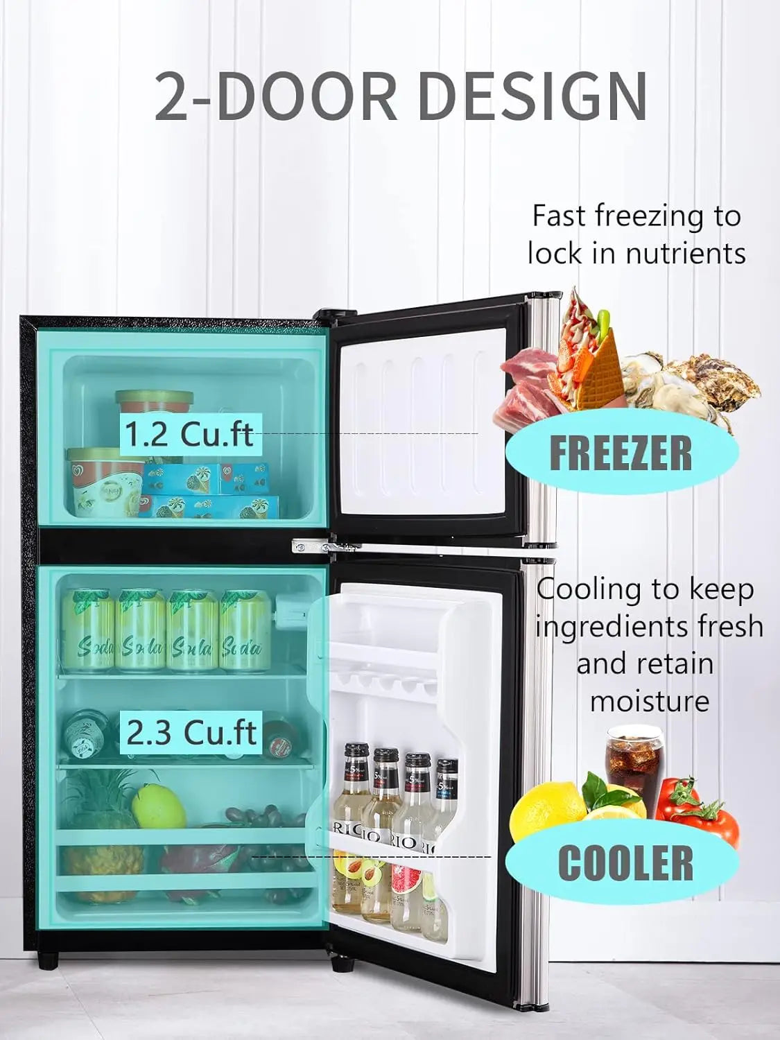 Mini Fridge With Freezer On Top, 3.5 Cu.Ft