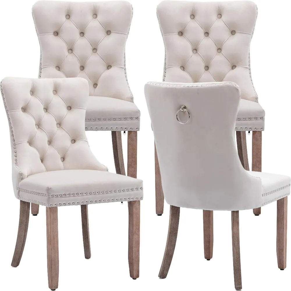 Beige Velvet Dining Chairs Set Of 4, Kitchen