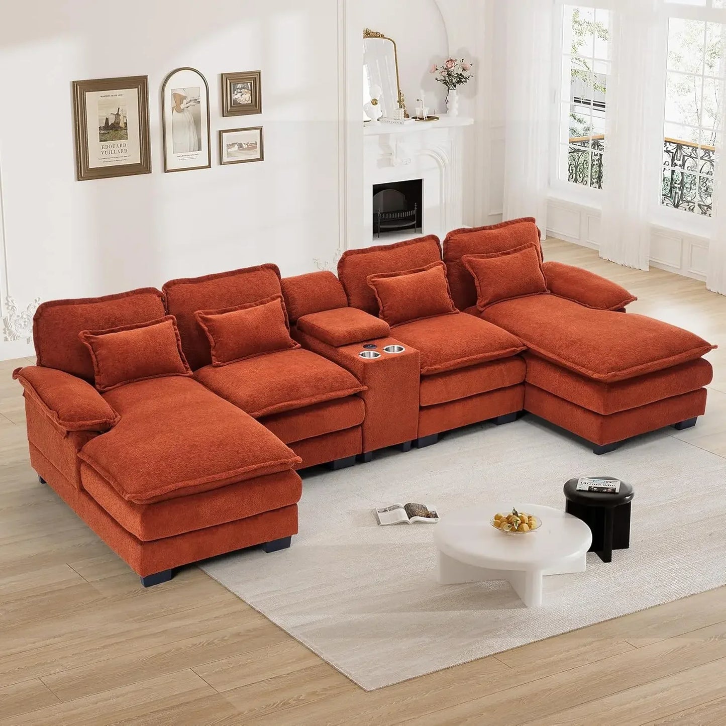 U Shape Sectional Sofa Cloud Couch,124" Chenille Comfy