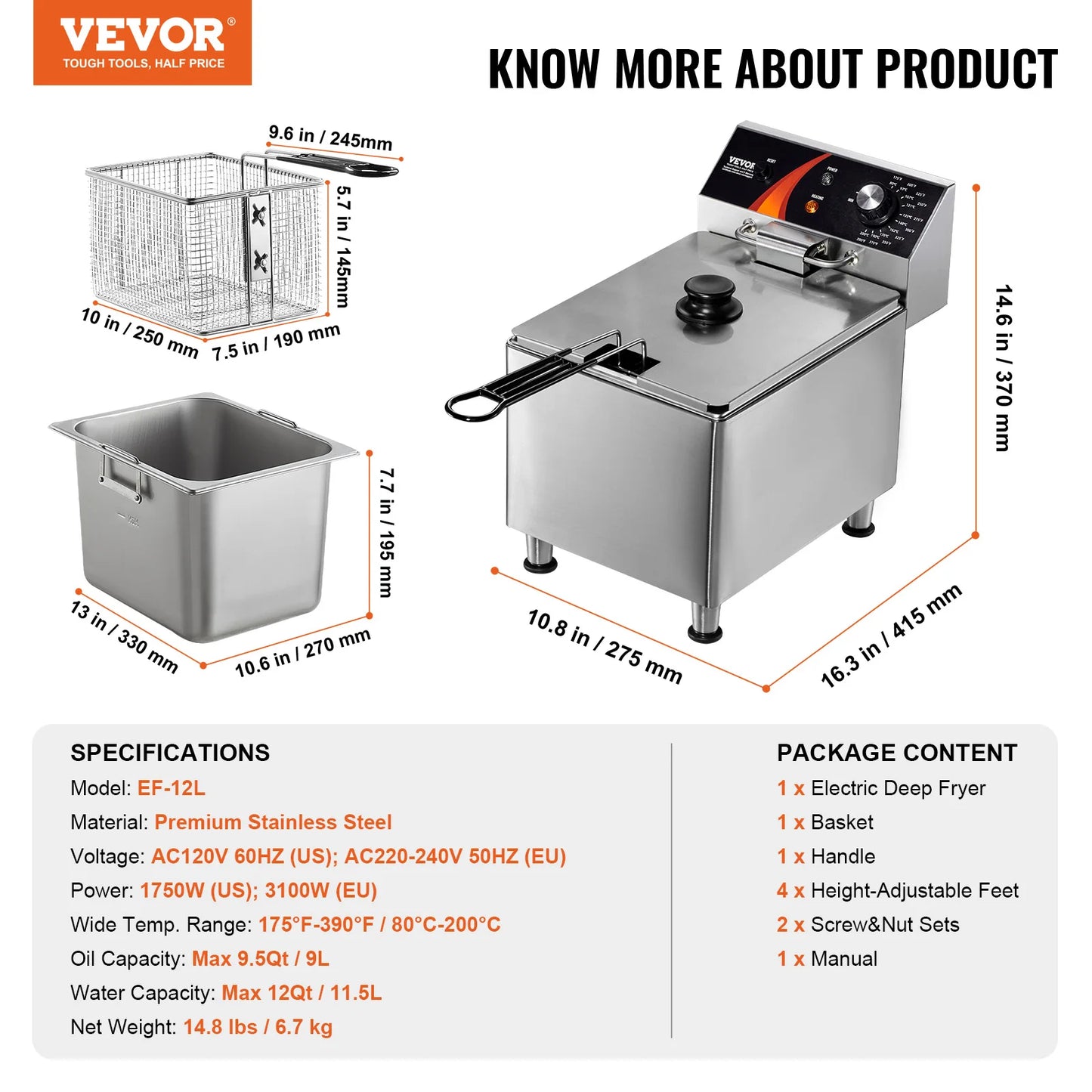 Commercial Deep Fryer Electric Countertop Fryer with