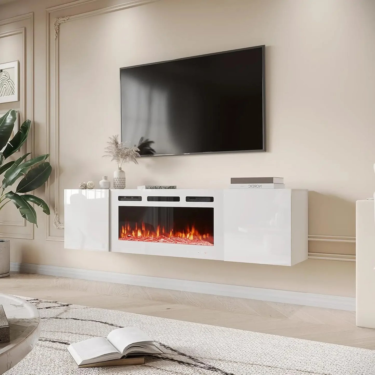 70'' Floating TV Stand With 36'' Electric Fireplace Wall