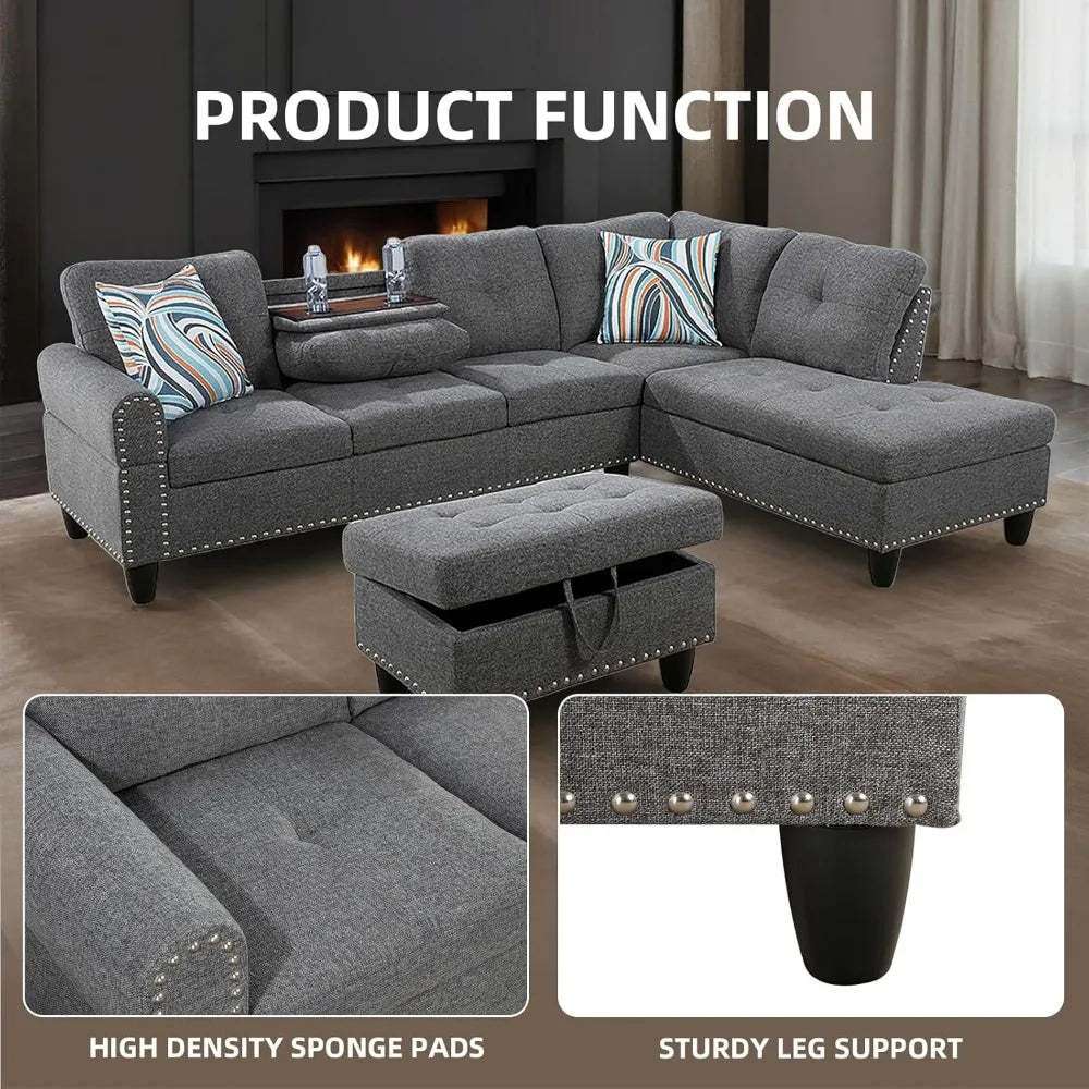 L Shaped Sofa With Ottoman Modern Sectional Couches