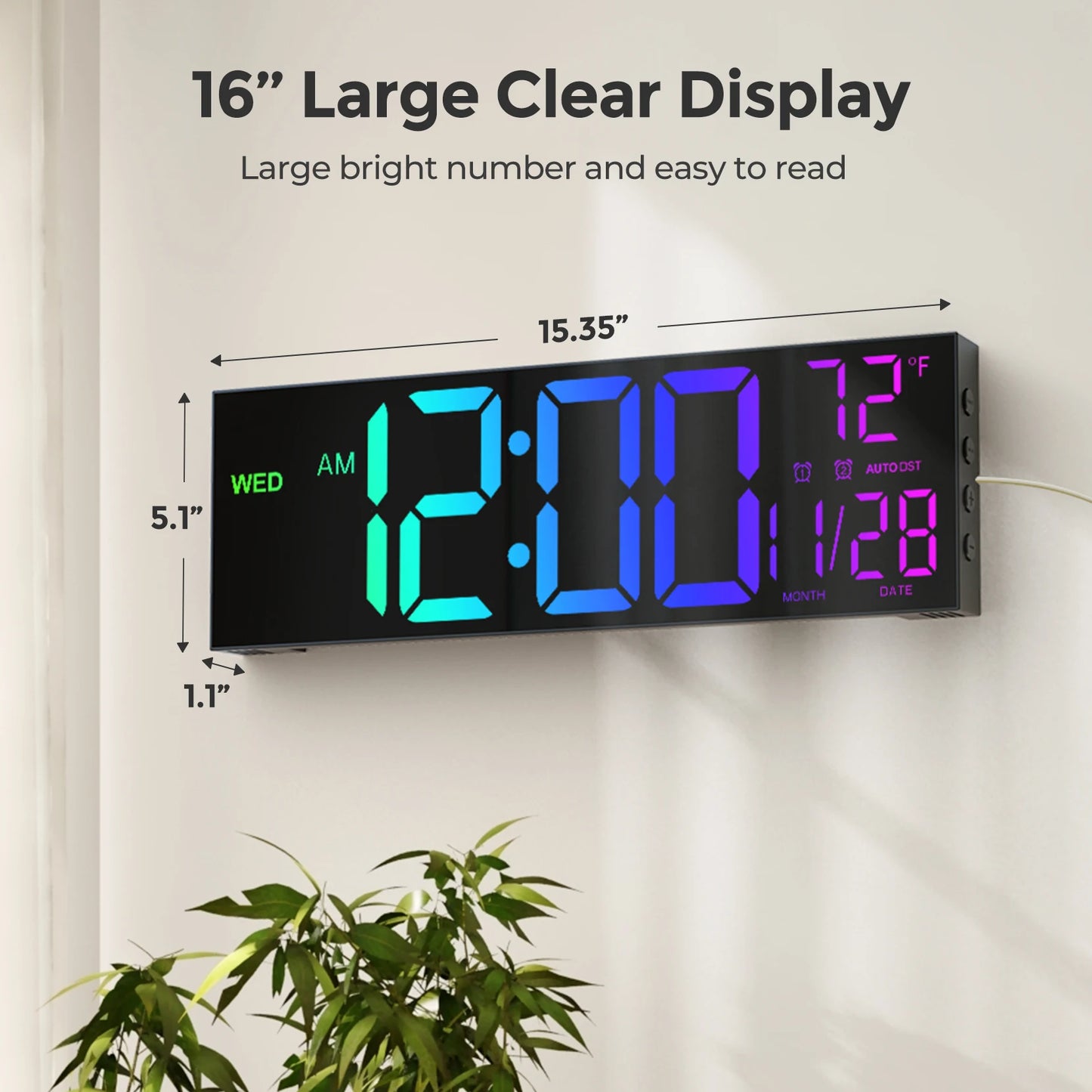 Large Digital Wall Clock With Remote Control