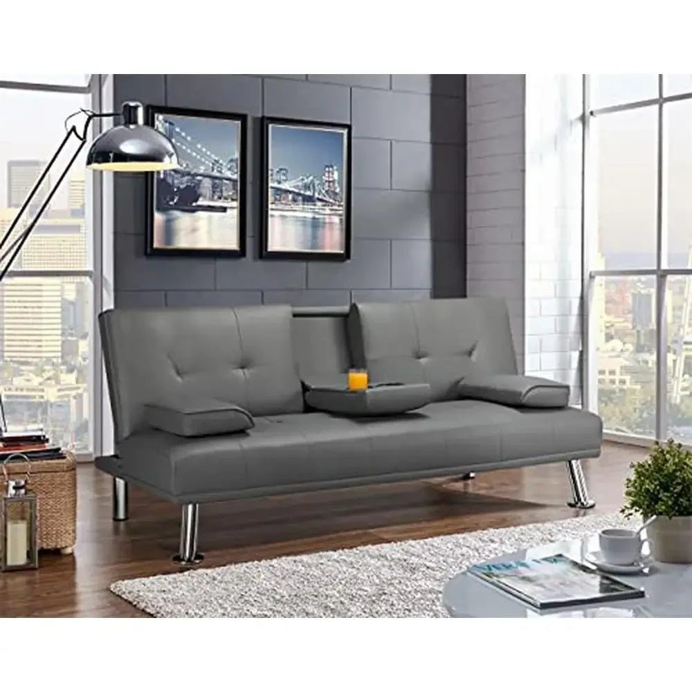 Modern Convertible Faux Leather Sofa Bed Folding