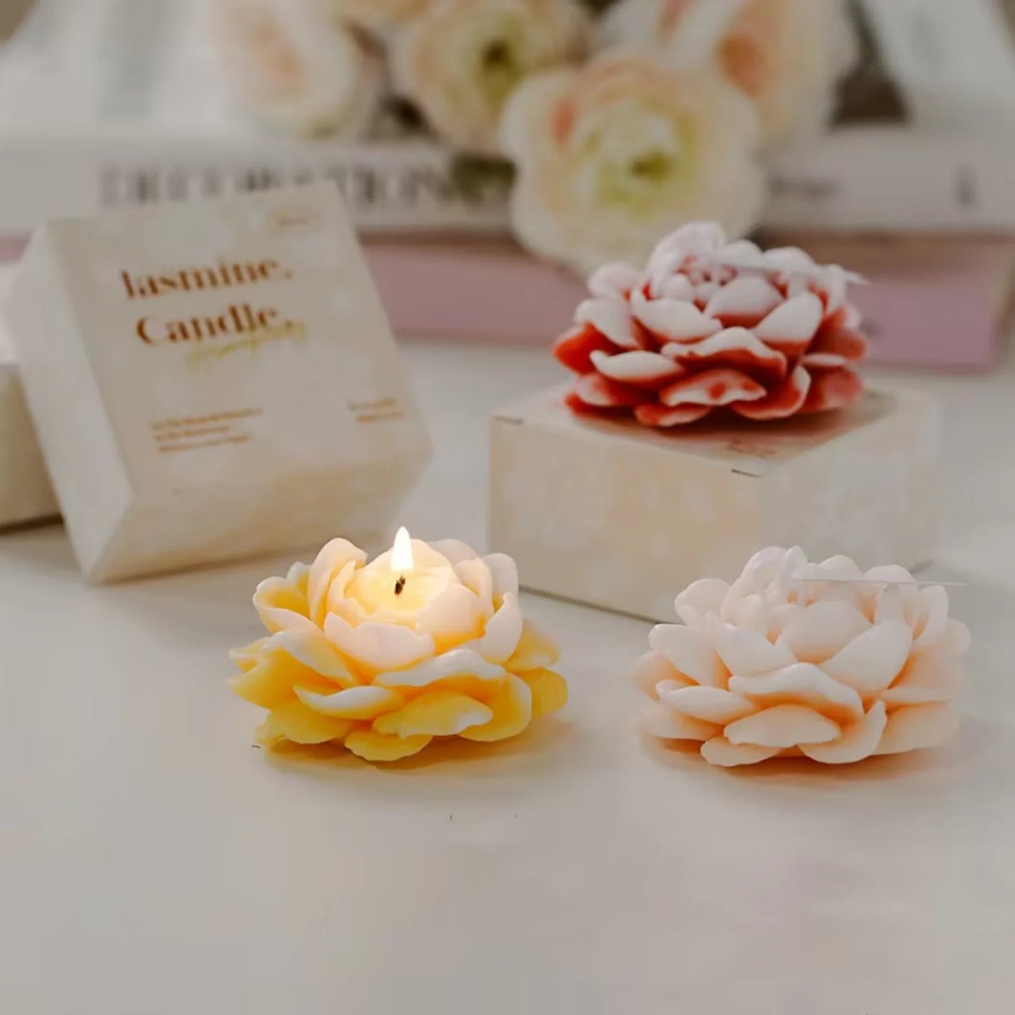 Luxury  Decoration Candle Jasmine Flower Shaped Scented Candle Room Valentine's Day Creative Guest Gift Aromatherapy Candles