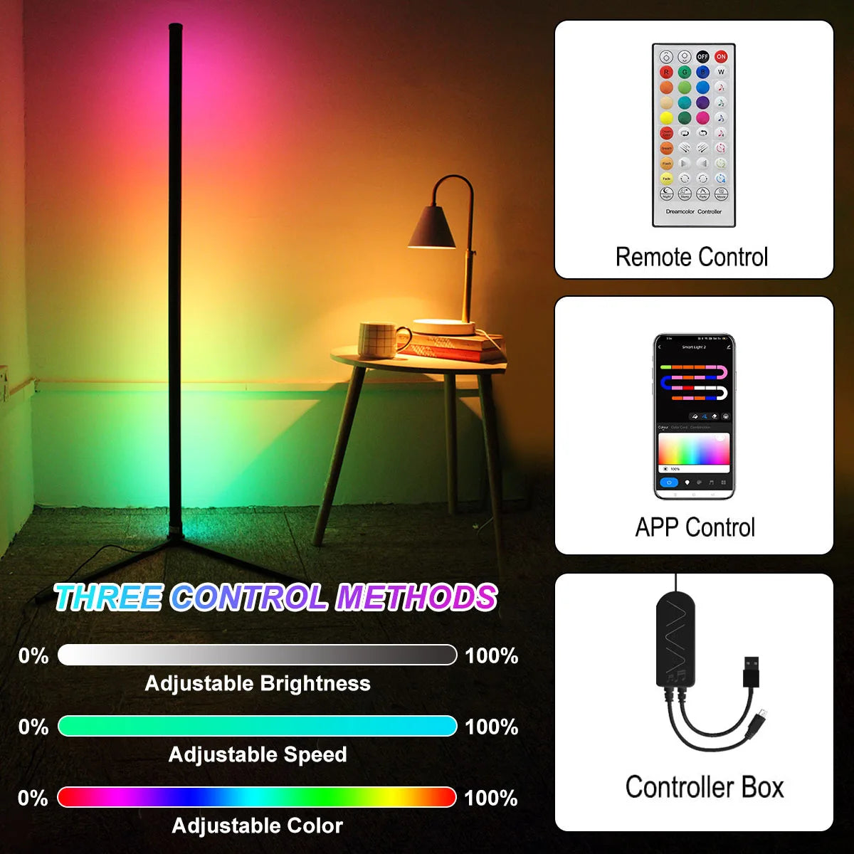 Smart Corner Floor Lamp Dimmable RGB LED Modern