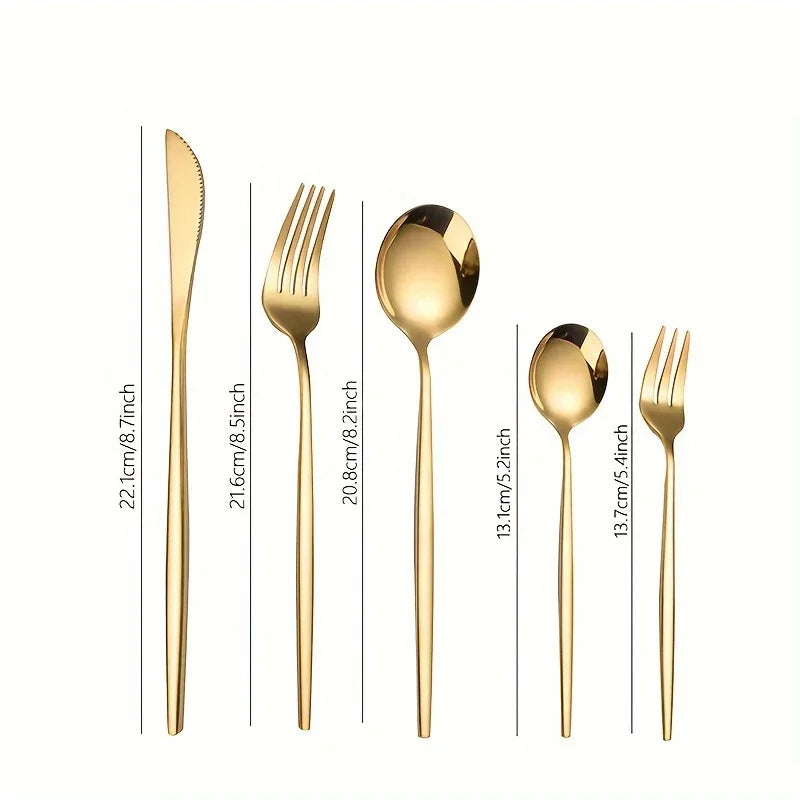 60pcs Stainless Steel - Luxe Golden Cutlery Set