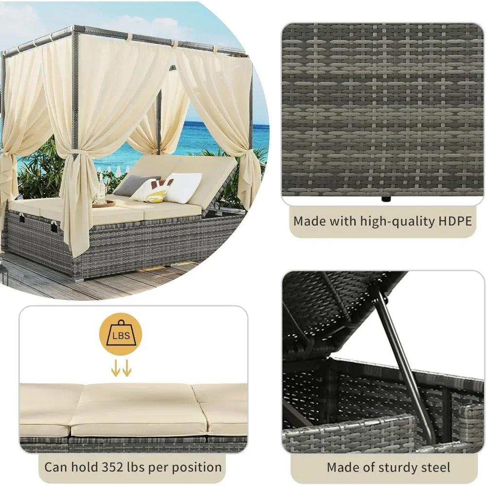 Outdoor Canopy Bed With Adjustable Seats & Four