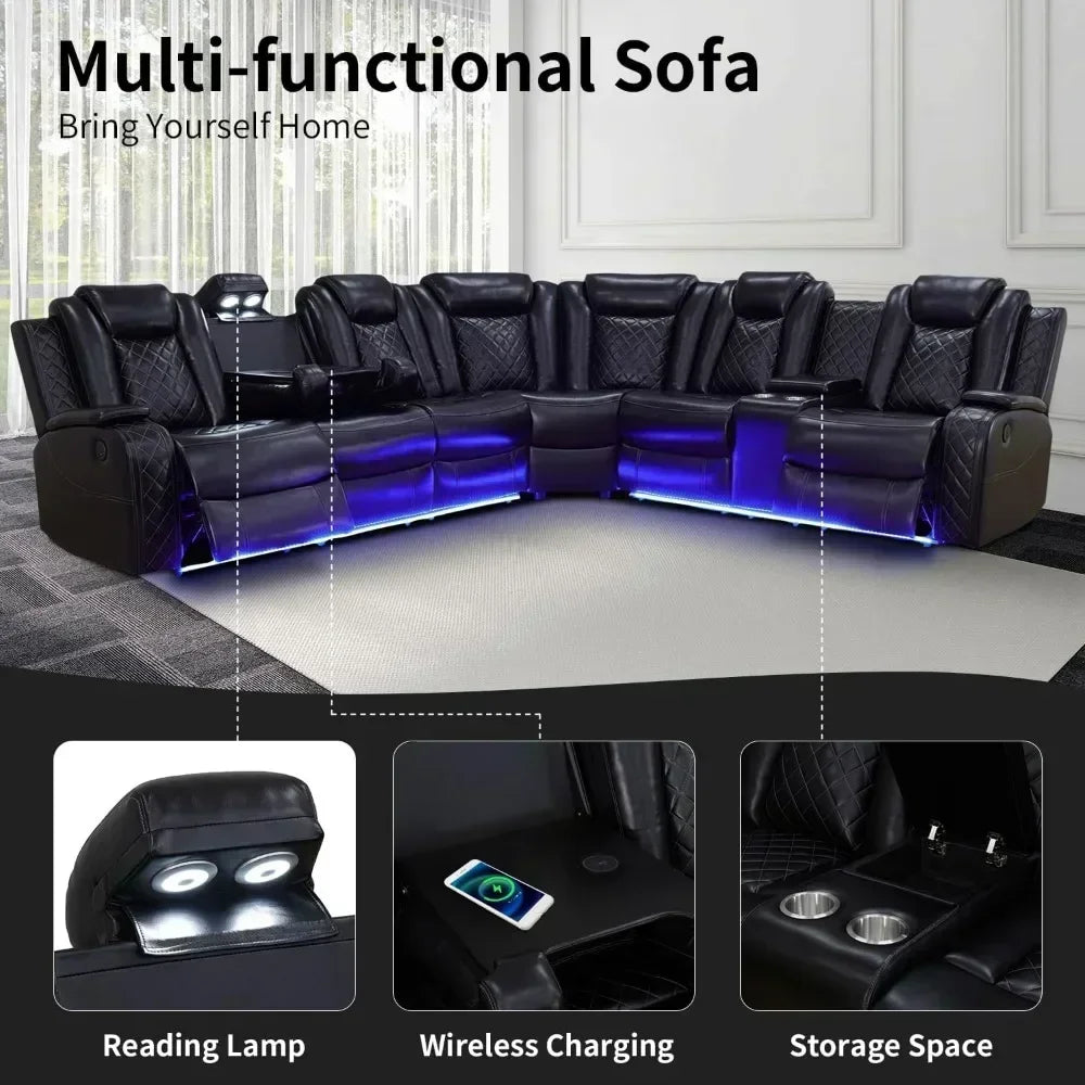 Power Recliner Sofa Sectional Couches With LED