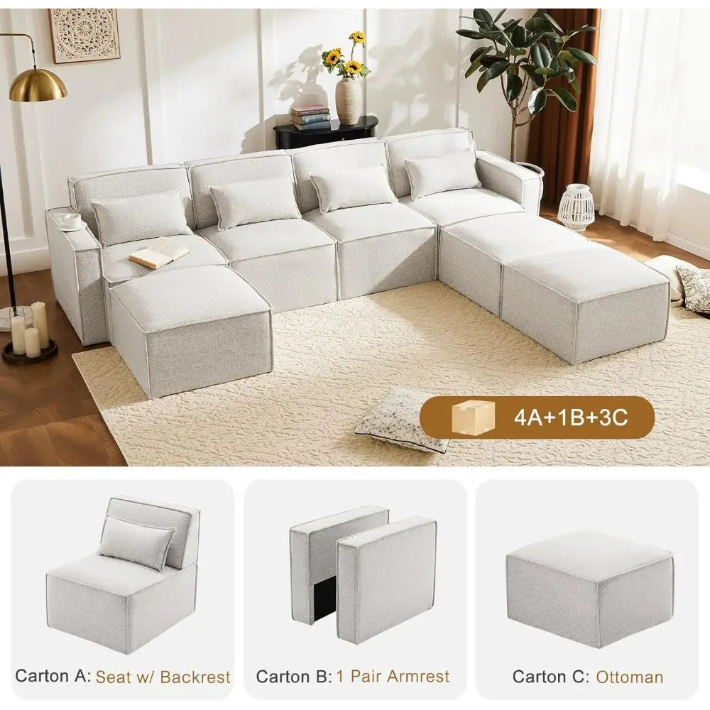 Shaped Modular Couch With Reversible Chaise, Luxury