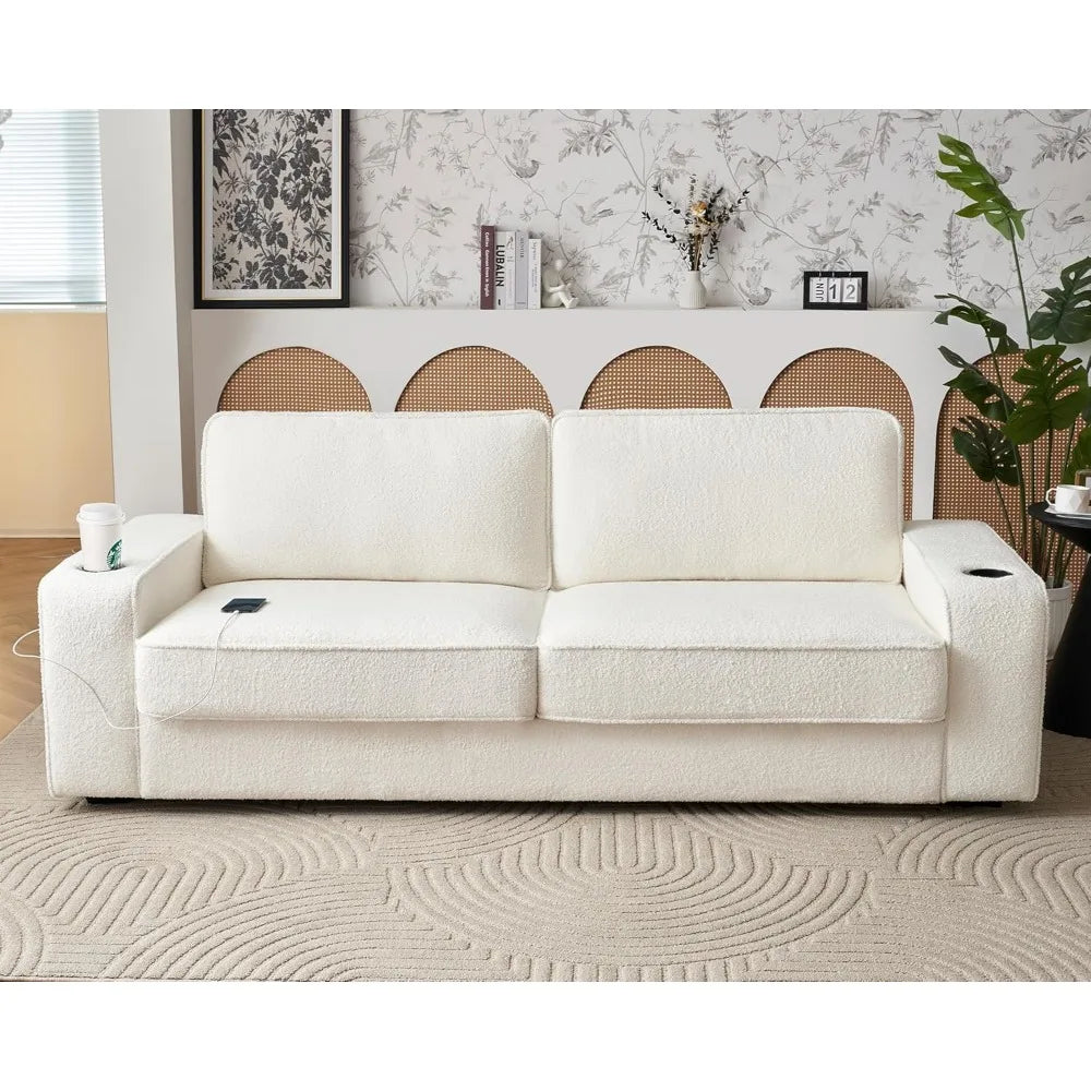 89in Modern Sofa With USB Charging Ports & Cup Holders