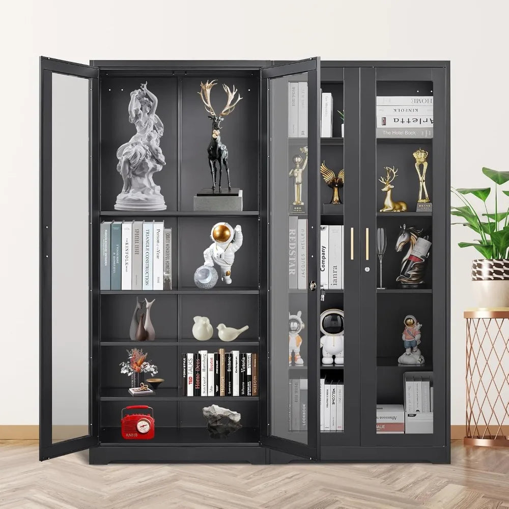 71''Glass Display Cabinet, Black Curio Cabinet With