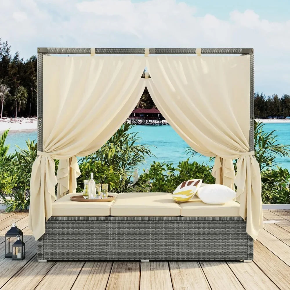 Outdoor Canopy Bed With Adjustable Seats & Four