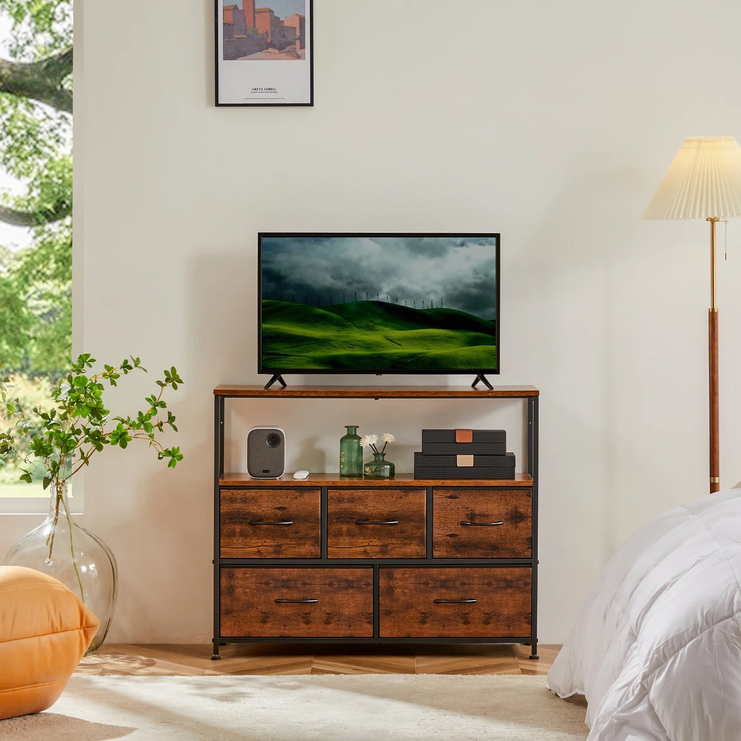 Fireplace TV Stand Dresser For Bedroom With