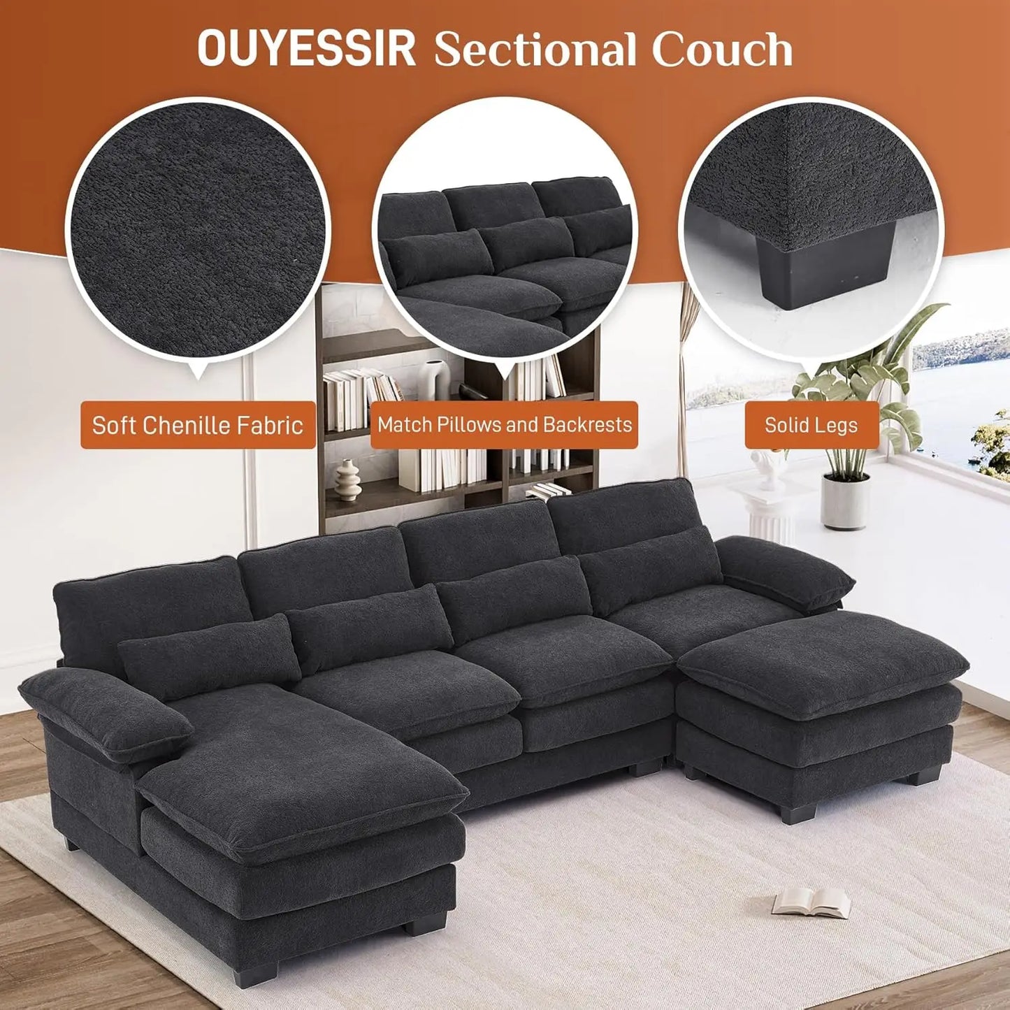 U Shape Sectional Sofa Cloud Couch For Living