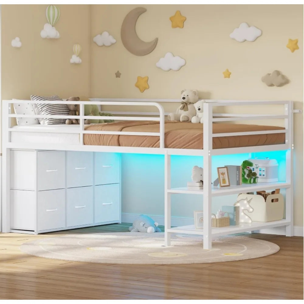 Twin Size Low Loft Bed with Fabric