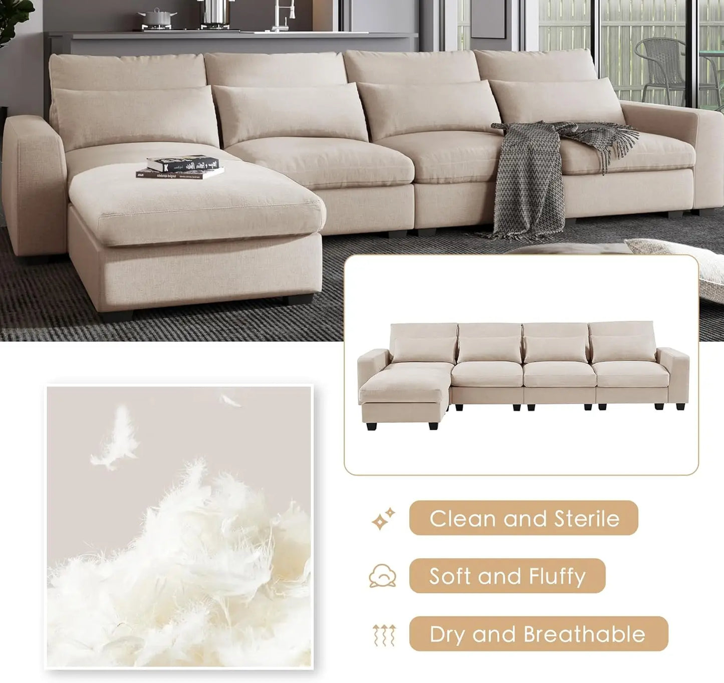 Modern Upholstered Sectional Sofa Couch Set, Modular