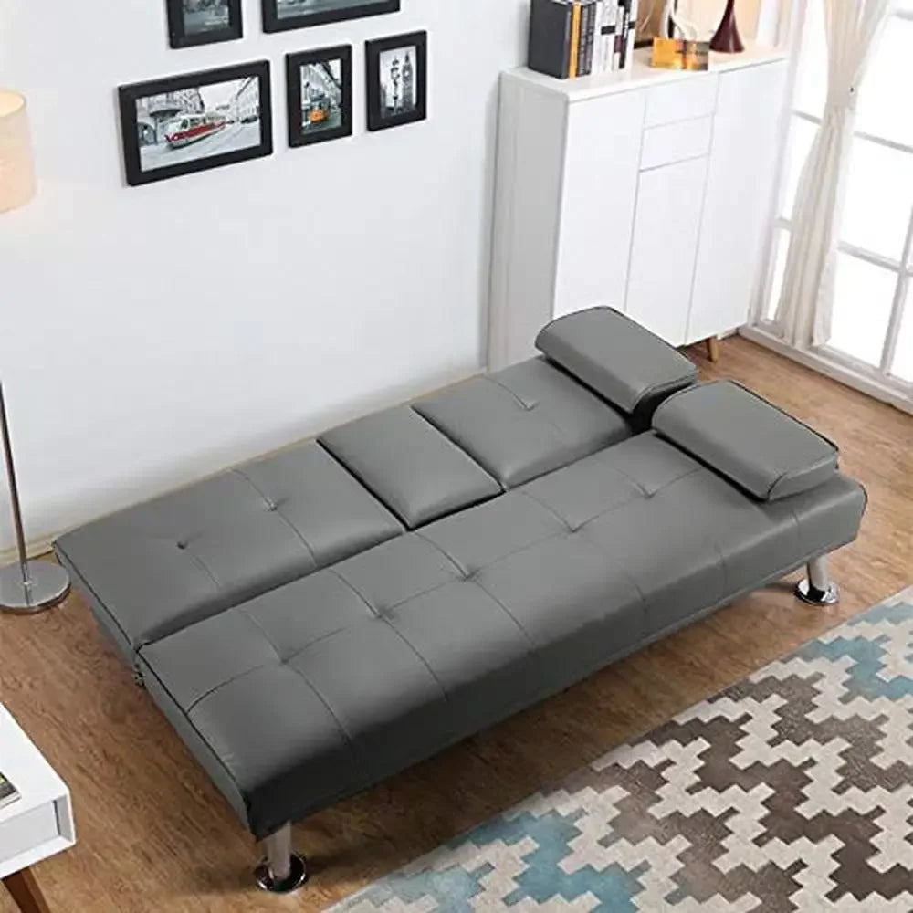 Modern Convertible Faux Leather Sofa Bed Folding