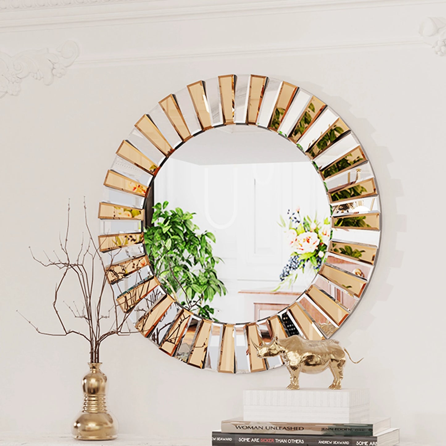 Decorative Mirrors Round Sunburst Wall Mirror Beveled