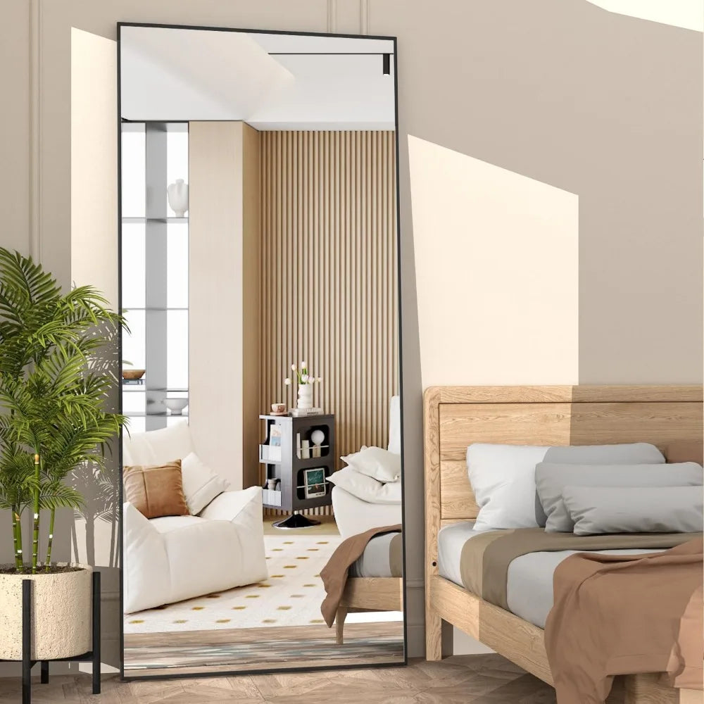 Full Length Mirror 65"x24"Large Black Body Rectangle Mirror Standing Hanging or Leaning Against Wall Aluminum Alloy Frame