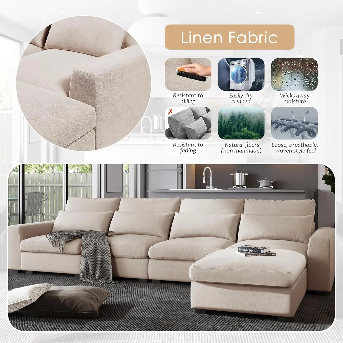 Modern Upholstered Sectional Sofa Couch Set, Modular