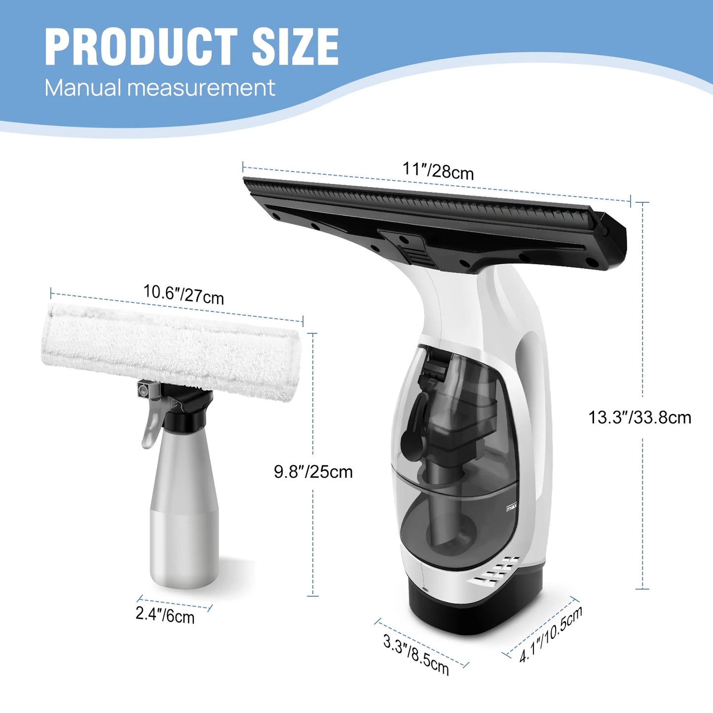 Cordless Window Vac Cleaner Rechargeable - 28cm Squeegee Element