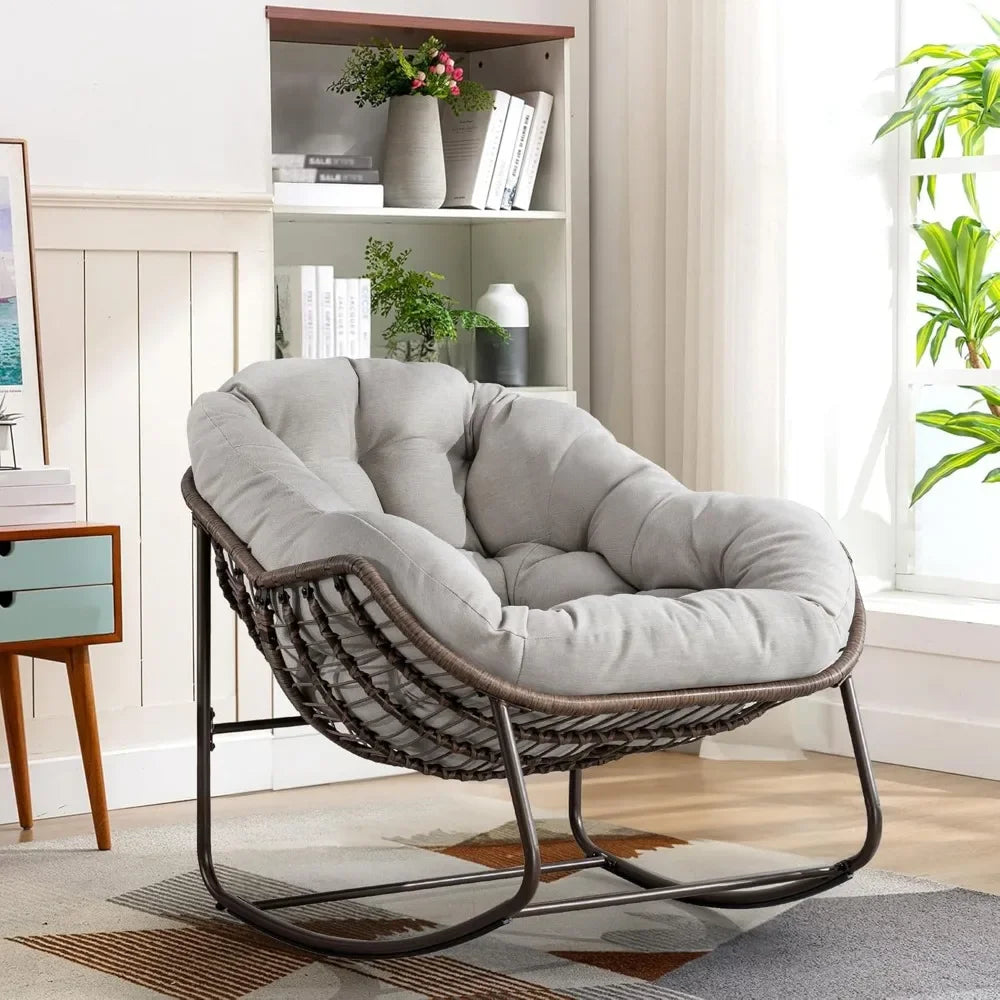 Oversized Rocking Papasan Chair With Thick Cushion