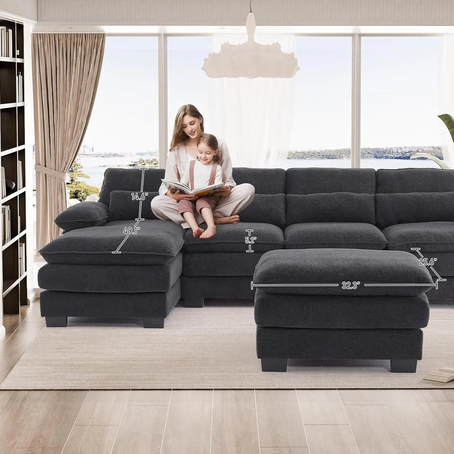 U Shape Sectional Sofa Cloud Couch For Living