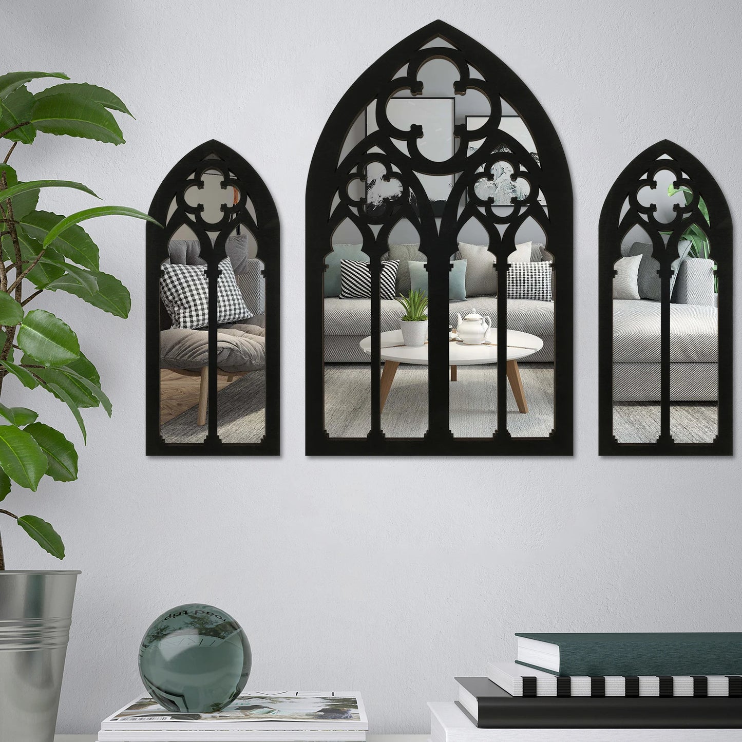 3pcs Gothic Mirrors Wall Decor Arched Decorative Mirror