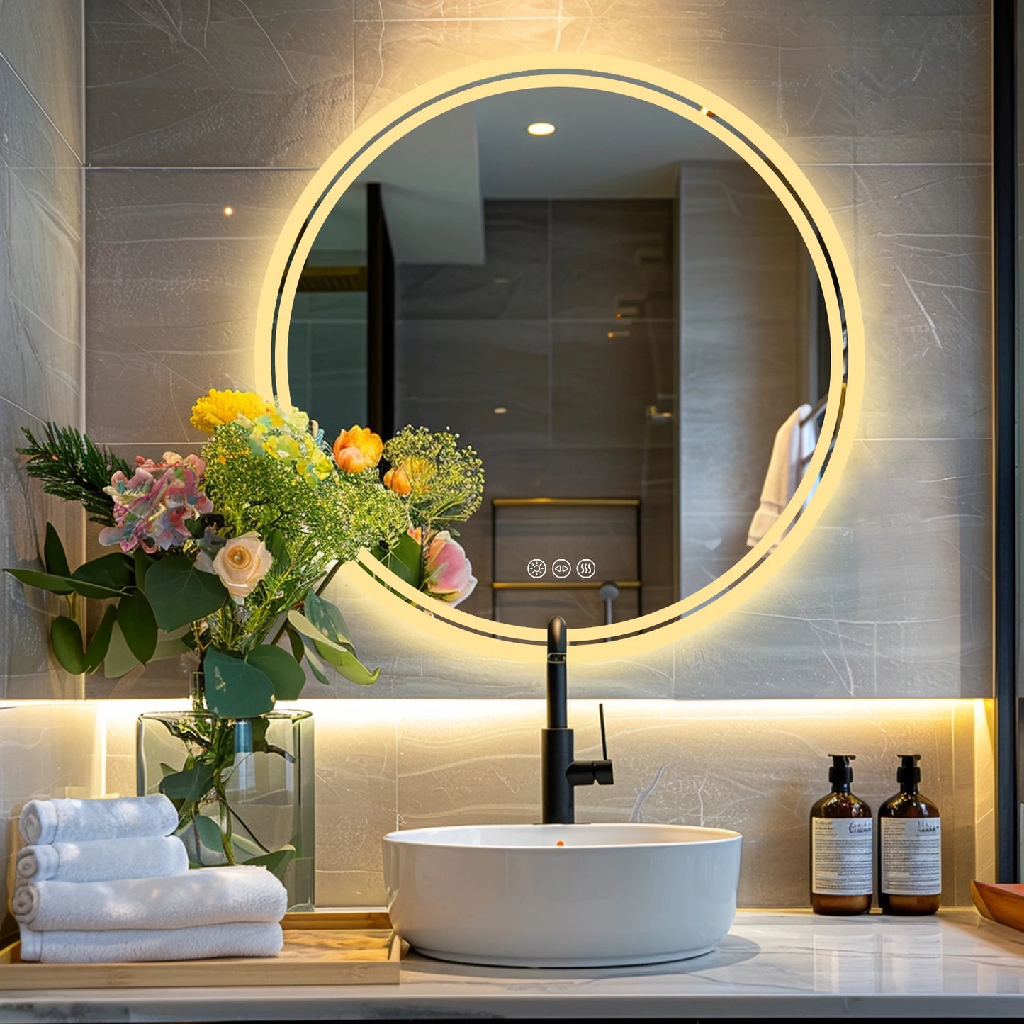 Bathroom Mirror With LED Lights Circle Backlit