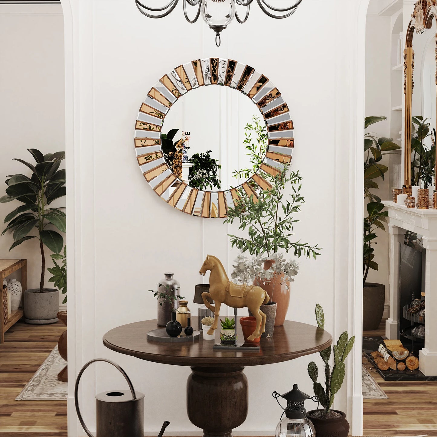 Decorative Mirrors Round Sunburst Wall Mirror Beveled