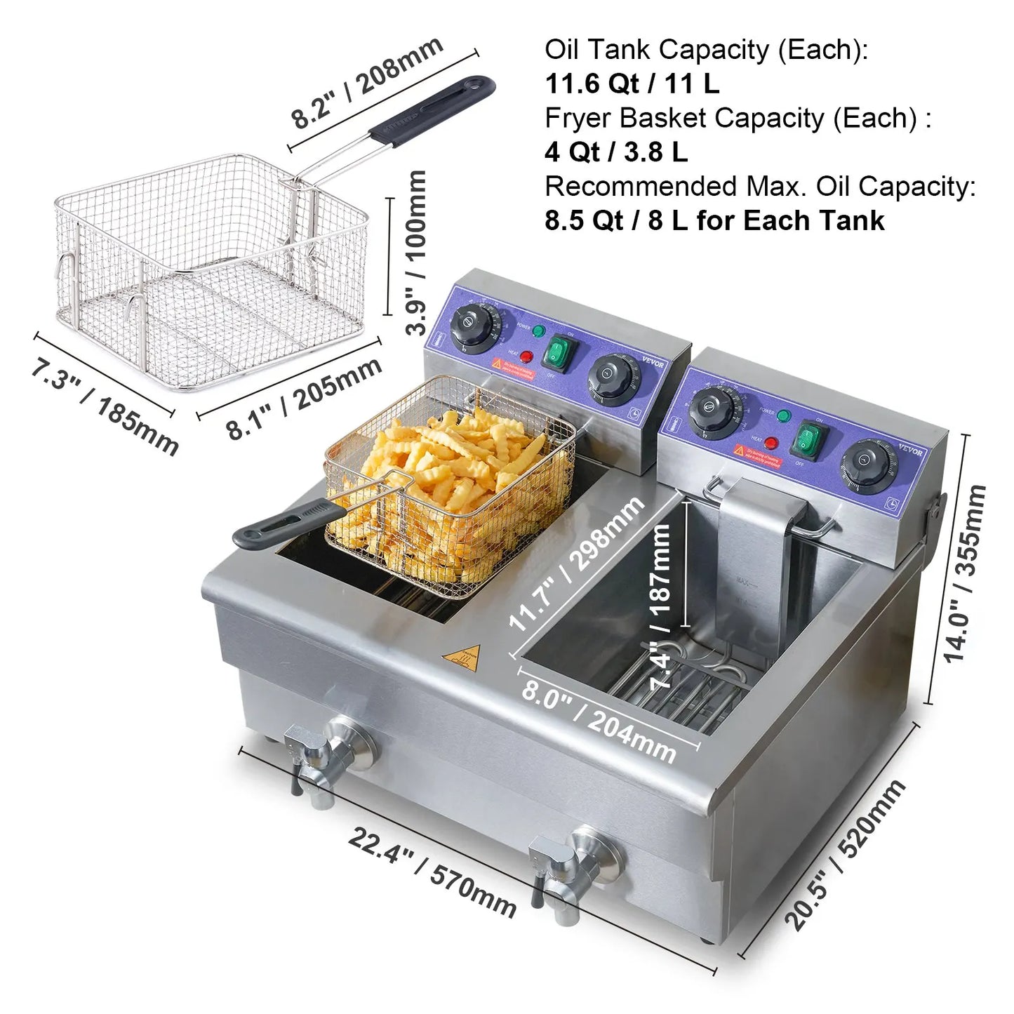 Commercial Electric Deep Fryer w/Dual Tanks