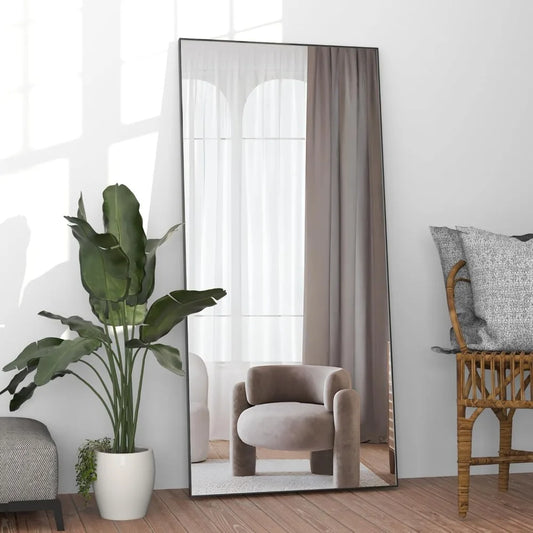 Full Length Mirror 65"x24"Large Black Body Rectangle Mirror Standing Hanging or Leaning Against Wall Aluminum Alloy Frame