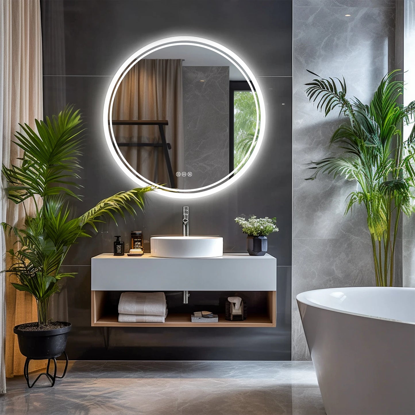 Bathroom Mirror With LED Lights Circle Backlit