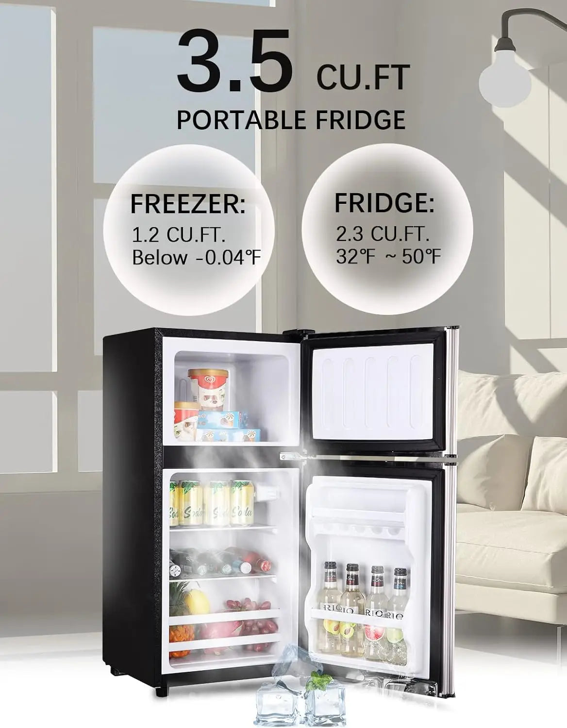 Mini Fridge With Freezer On Top, 3.5 Cu.Ft