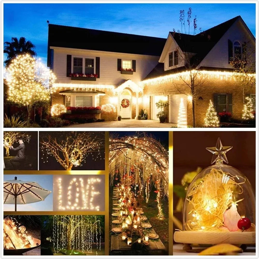 12m Solar Lights Outdoor 100 LED Waterproof Christmas Decorations